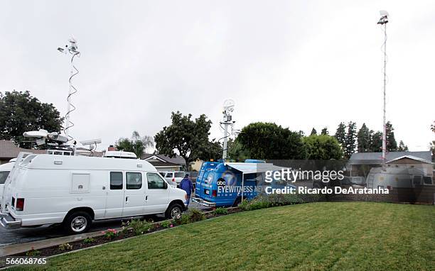 Media vehicles parked on the 13600 block of Sunrise Ave., near the house where Nadya Suleman, the octuplets mother, lives, February 05, 2009. The...