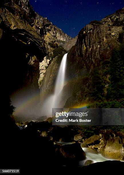 Springtime in Yosemite means that it is a perfect time to observe a double lunar rainbow or "moonbow" created in the mist of lower Yosemite Fall...