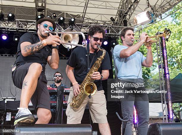 Uruguayan band No Te Va Gustar perform onstage during the closing concert at the 16th Annual Latin American Music Conference series at Central Park...