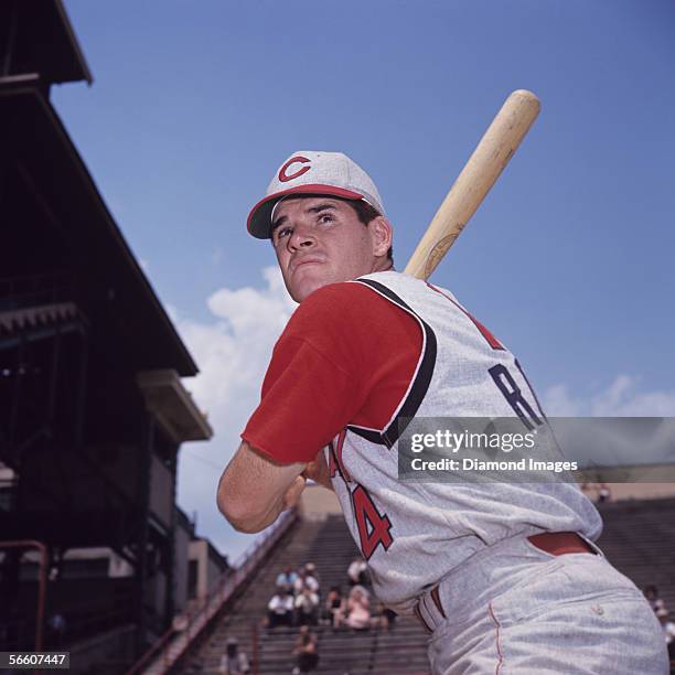 Infielder Pete Rose, of the Cincinnati Reds, poses for a portrait prior to a game in 1965 against the Pittsburgh Pirates at Forbes Field in...