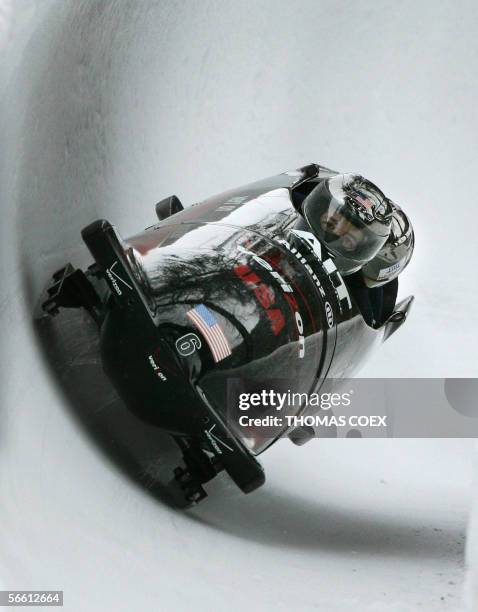 Four-man Bobsleigh pilot Todd Hays of USA and his teammates compete during the four-man World Cup Bobsleigh training session, in Saint Moritz 18...