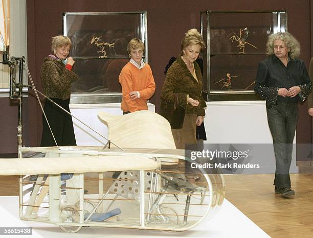 Belgium's Queen Paola, her grandson Prince Joachim, the son of Princess Astrid and Prince Lorentz, and artist Panamarenko visit the Panamarenko...