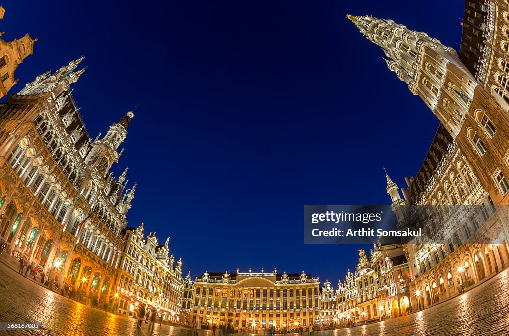 Grand Place at dusk panorama