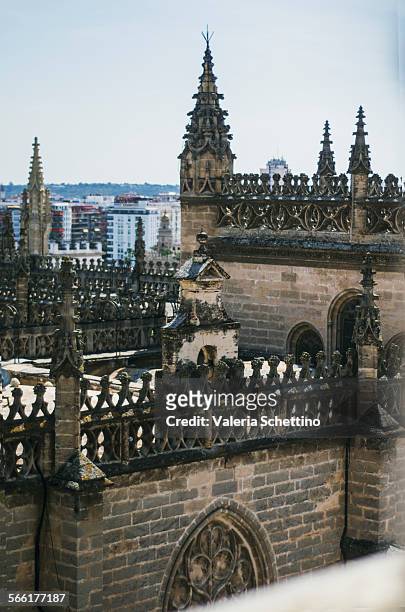 view of the cathedral from the giralda, seville - seville cathedral stock pictures, royalty-free photos & images