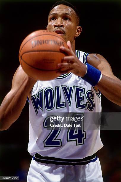 Michael Williams of the Minnesota Timberwolves prepares to shoot a free throw during a game against the Detroit Pistons at Target Center on December...