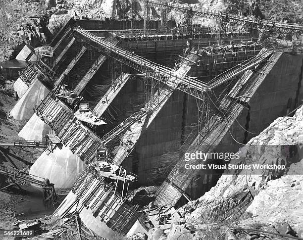View across the Bartlett Dam, which is currently under construction on the Verde River, 50 miles north of the city, Phoenix, Arizona, early to mid...