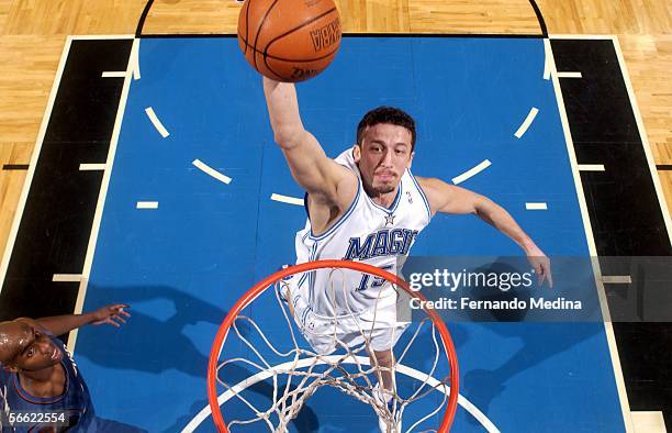 Hedo Turkoglu of the Orlando Magic dunks against the Washington Wizards on January 18, 2006 at TD Waterhouse Centre in Orlando, Florida. NOTE TO...