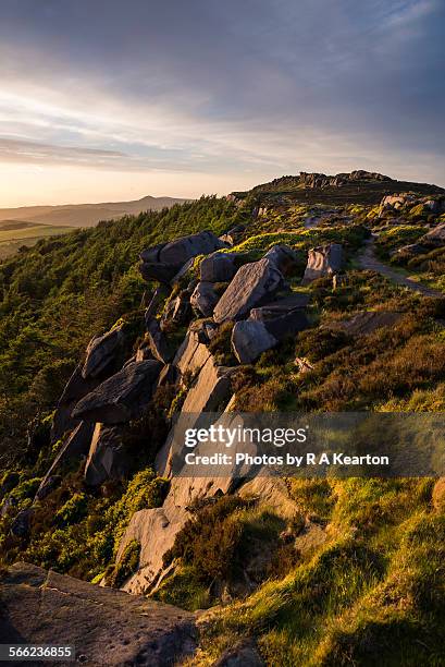 dramatic sunset at the roaches, staffordshire - leek stock pictures, royalty-free photos & images