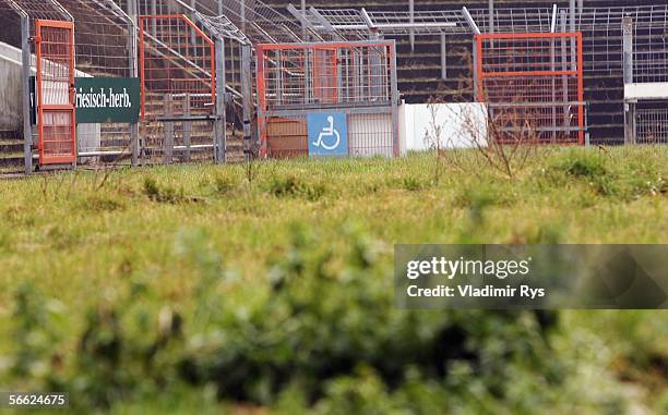 General view of the pitch is seen prior to the demolition of the legendary Bokelberg Stadium on January 19, 2006 in Monchengladbach, Germany....