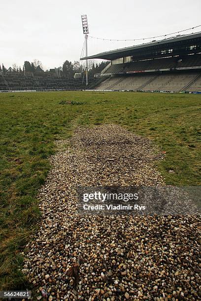 General overview is seen prior to the demolition of the legendary Bokelberg Stadium on January 19, 2006 in Monchengladbach, Germany. Bokelberg...