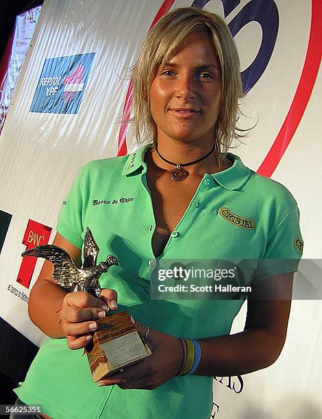 Player Nicole Perrot poses with her Golfer of the Year award at the Chilean Sports Awards at the SportMall on December 19, 2005 in Santiago, Chile.