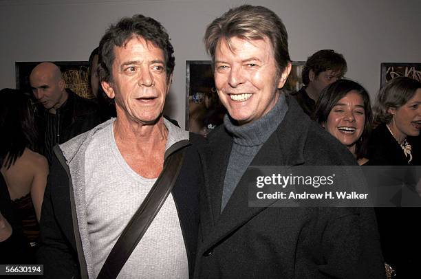 Lou Reed and David Bowie attend the opening of Lou Reed NY photography exhibit at the Gallery at Hermes on January 19, 2006 in New York City.