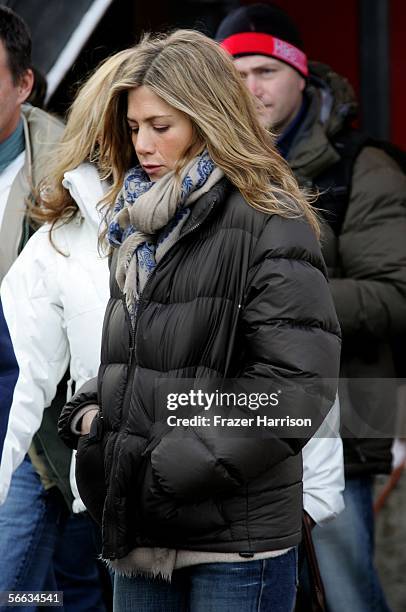 Actress Jennifer Aniston exits a press conference during the 2006 Sundance Film Festival on Main Street January 20, 2006 in Park City, Utah.