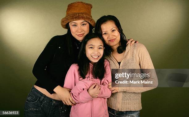 Actresses Vivian Wu and Phoebe Jojo Kut and director Julis Kwan pose for a portrait at the Getty Images Portrait Studio during the 2006 Sundance Film...