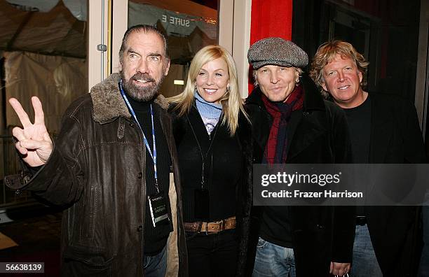 John Paul DeJoria, Elosie DeJoris, musician Matt Sorum and president of Hoodwink Bill Johnson pose inside at the "All Star Jam Band" at the Forum at...