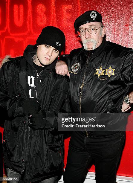 Musicians Benji Madden and Jeff "Skunk" Baxter pose inside at the "All Star Jam Band" at the Forum at the SkiHouse during the 2006 Sundance Film...