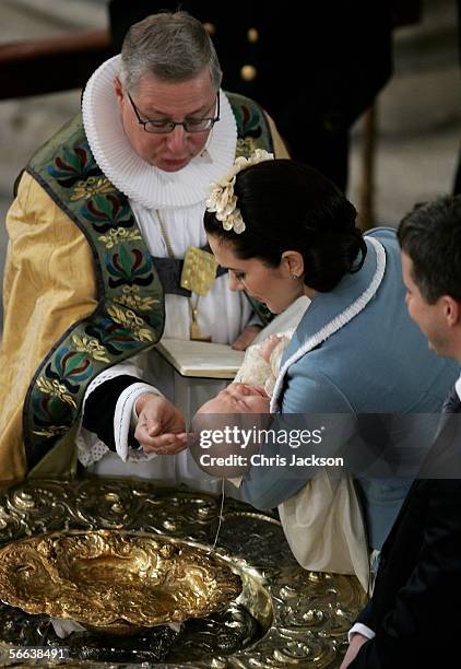 Bishop Erik Norman Svendsen performs the Royal Christening of Prince Christian of Denmark, son of TRH Crown Prince Frederik of Denmark and Crown...