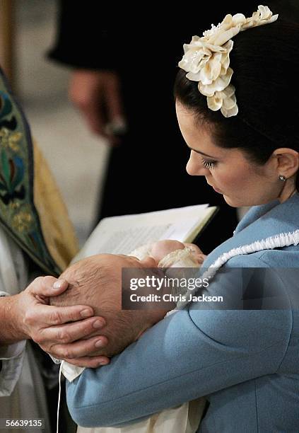 Bishop Erik Norman Svendsen performs the Royal Christening of Prince Christian of Denmark, son of TRH Crown Prince Frederik of Denmark and Crown...