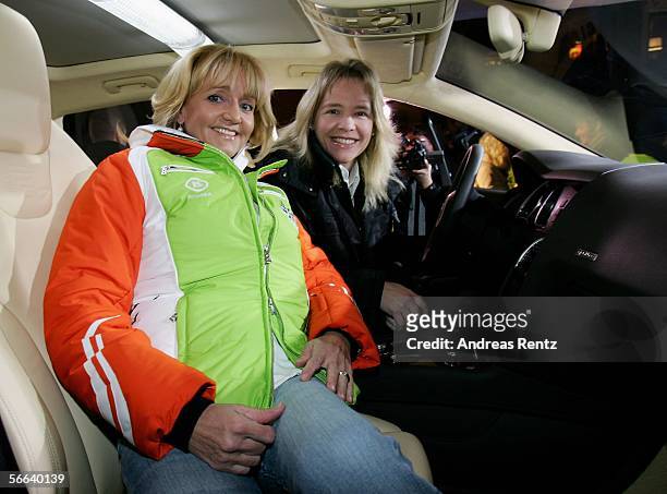 Former german ski stars Christa Kinshofer and Katja Seizinger attend the Audi Night party at the Hotel Tenne on January 20, 2006 in Kitzbuehel,...