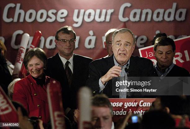 Prime Minister Paul Martin addresses Liberal Party supporters during a campaign stop January 21, 2006 in Kitchener, Canada. It has been reported that...
