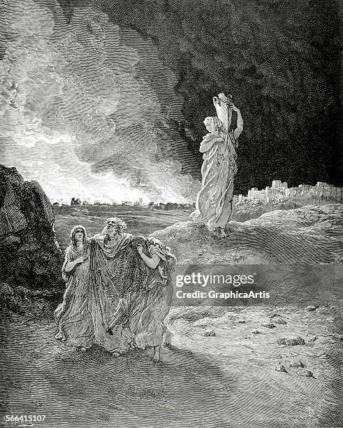 Lot Fleeing Sodom by Gustave Dore; engraving, 1850.