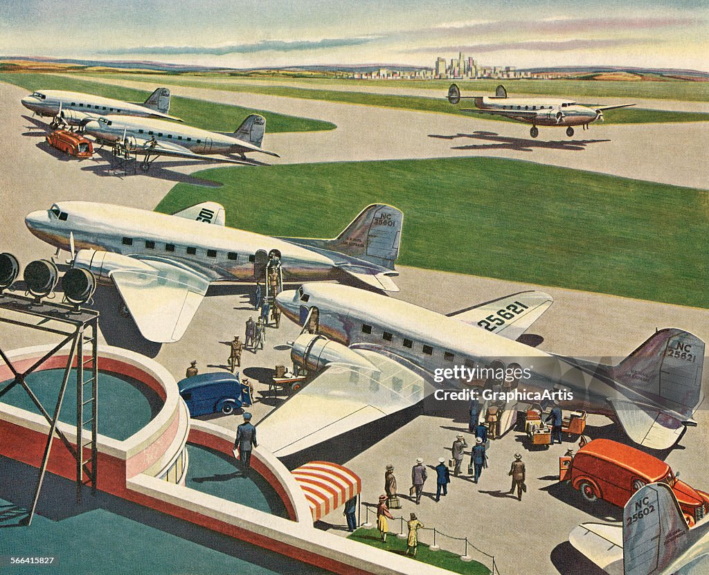 Vintage Planes At An Airport