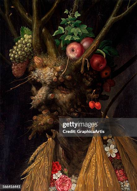 Four Seasons in One Head by Giuseppe Arcimboldo ; oil on panel, circa 1590. From the National Gallery, Washington DC.