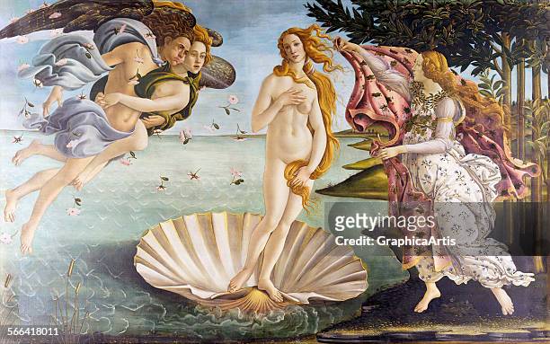 The Birth of Venus by Sandro Botticelli ; tempera of canvas, circa 1486, from the Uffizi Gallery, Florence.