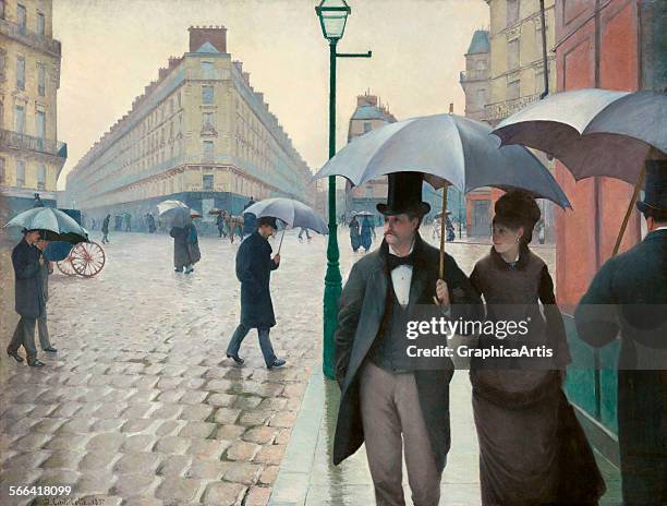 Paris Street in Rainy Weather by Gustave Caillebotte ; oil on canvas, 1877. From the Art Institute of Chicago.