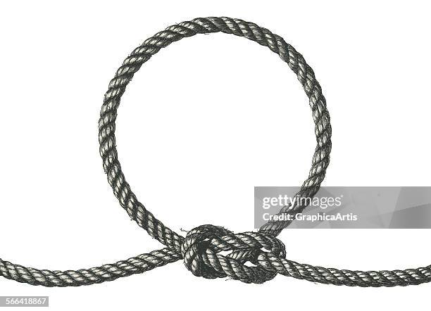 Vintage illustration of a rope tied in a square knot, forming a noose; screen print, 1937.