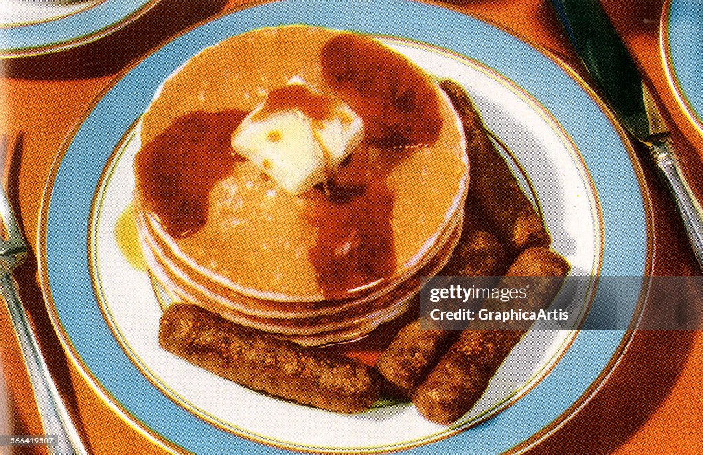 Plate Of Pancakes And Sausages
