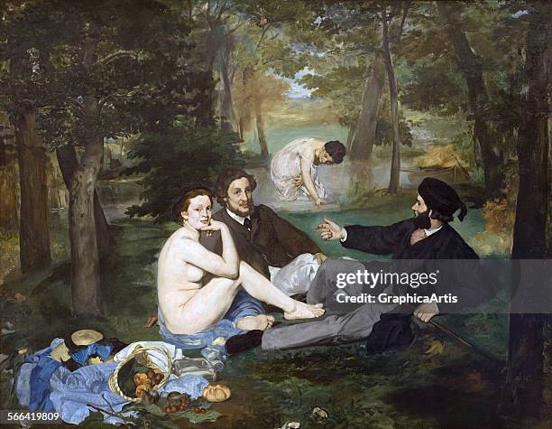 Le Dejeuner sur l'herbe by Edouard Manet ; oil on canvas, 1863. From the Musee d'Orsay, Paris.