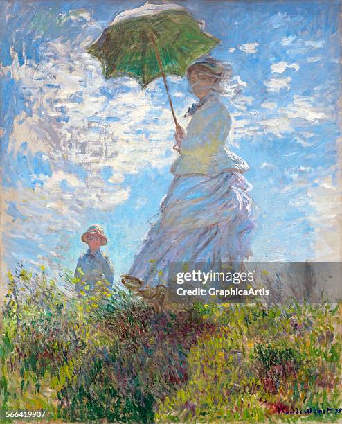 Woman with a Parasol-Madame Monet and Her Son by Claude Monet ; oil on canvas, 1875. From the National Gallery, Washington DC.