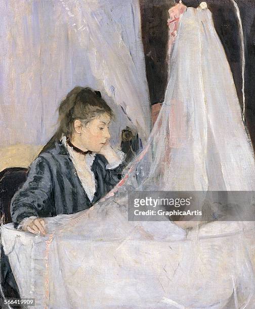 The Cradle by Berthe Morisot ; oil on canvas from the Musee d'Orsay, Paris. The subjects are Morisot's sister Edma and Edma's baby daughter Blanche.