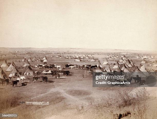 Early view of an extensive Lakota Indian camp by John CH Grabill ; albumen print, 1891.