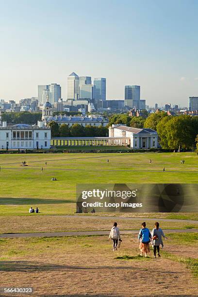 View of Canary Wharf from Greenwich Park and the Royal Observatory.