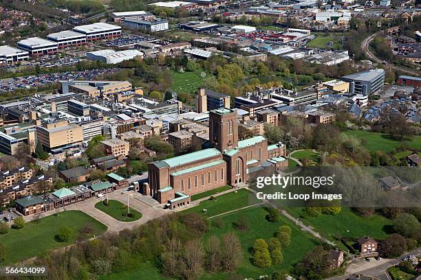 An aerial view of Guildford Cathedral.