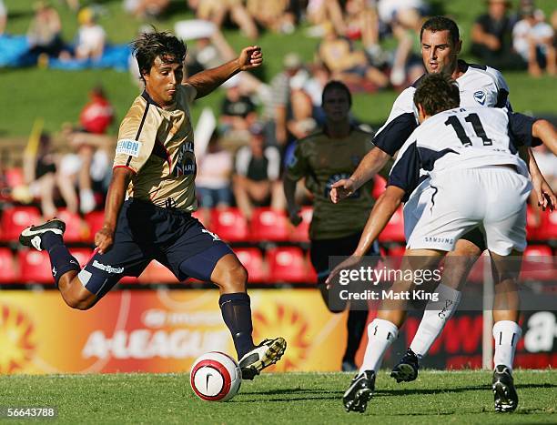 Nick Carle of the Jets in action during the round 19 A-League match between the Newcastle Jets and Melbourne Victory at Energy Australia Stadium...