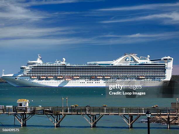 The Cruise Liner Caribbean Princess moored off Bar Harbour in Maine.
