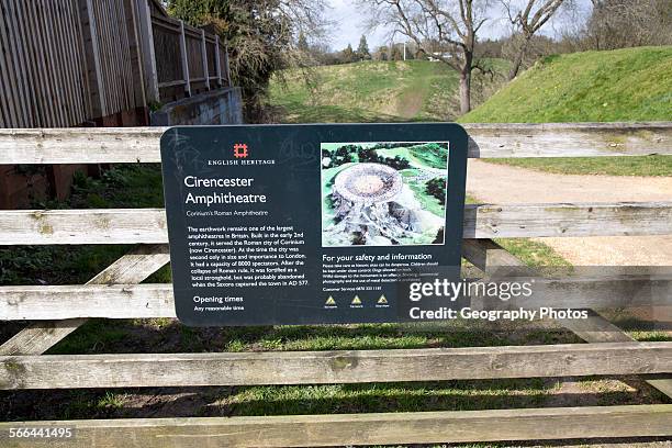 Roman Amphitheatre sign, Cirencester, Gloucestershire, England, UK.