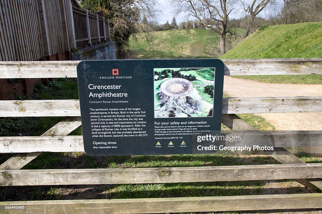 Roman Amphitheatre sign, Cirencester, Gloucestershire, England