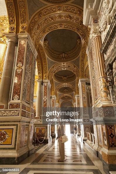 Tourist viewing the ornate interior of the Basilica Cathedral at ...
