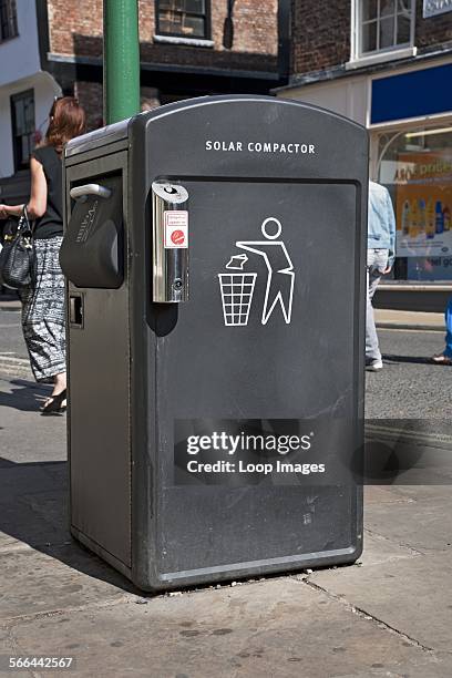 Solar powered litter bin.