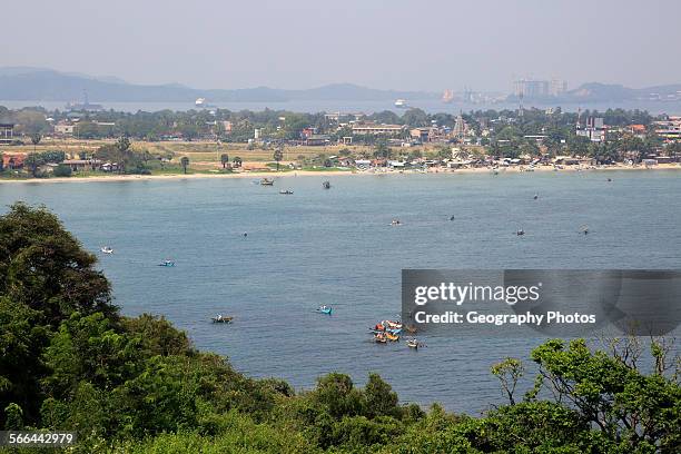 View of the town and harbor over Back Bay, Trincomalee, Sri Lanka, Asia.