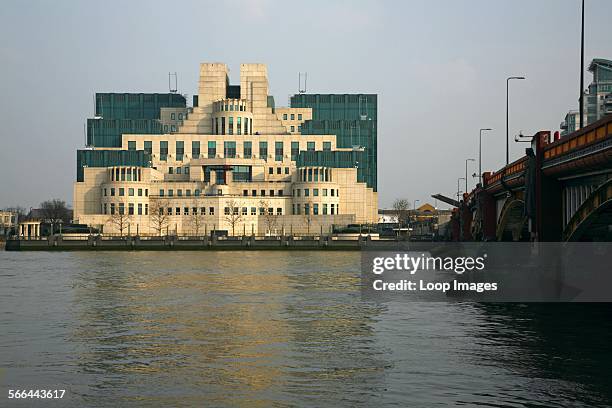 Looking across the river Thames to the MI6 Building at Vauxhall.