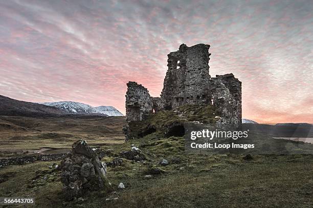 View toward Ardvreck castle at sunset.