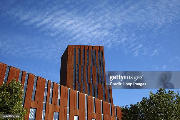 Looking up at a Leeds University building.