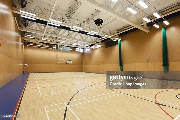 Unoccupied interior of the sports hall at Notting Hill and Ealing High School.