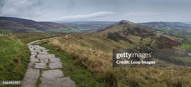 Landscape of Mam Tor in Peak District during autumn.