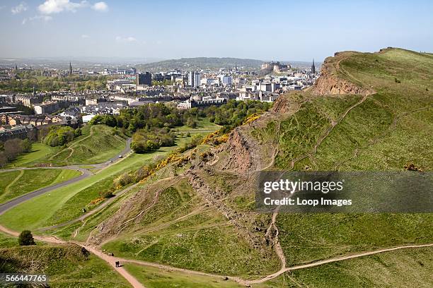 Edinburgh and Salisbury Crags from Arthur's Seat.